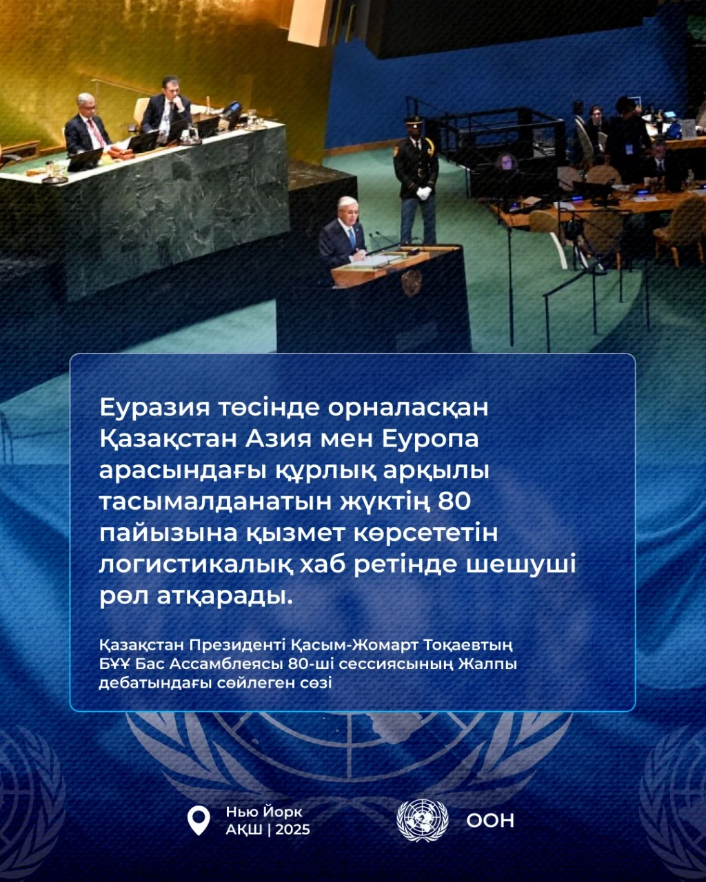 Қазақстан Президенті Қасым-Жомарт Тоқаевтың БҰҰ Бас Ассамблеясының 80-ші сессиясындағы Жалпы дебатта сөйлеген сөзі